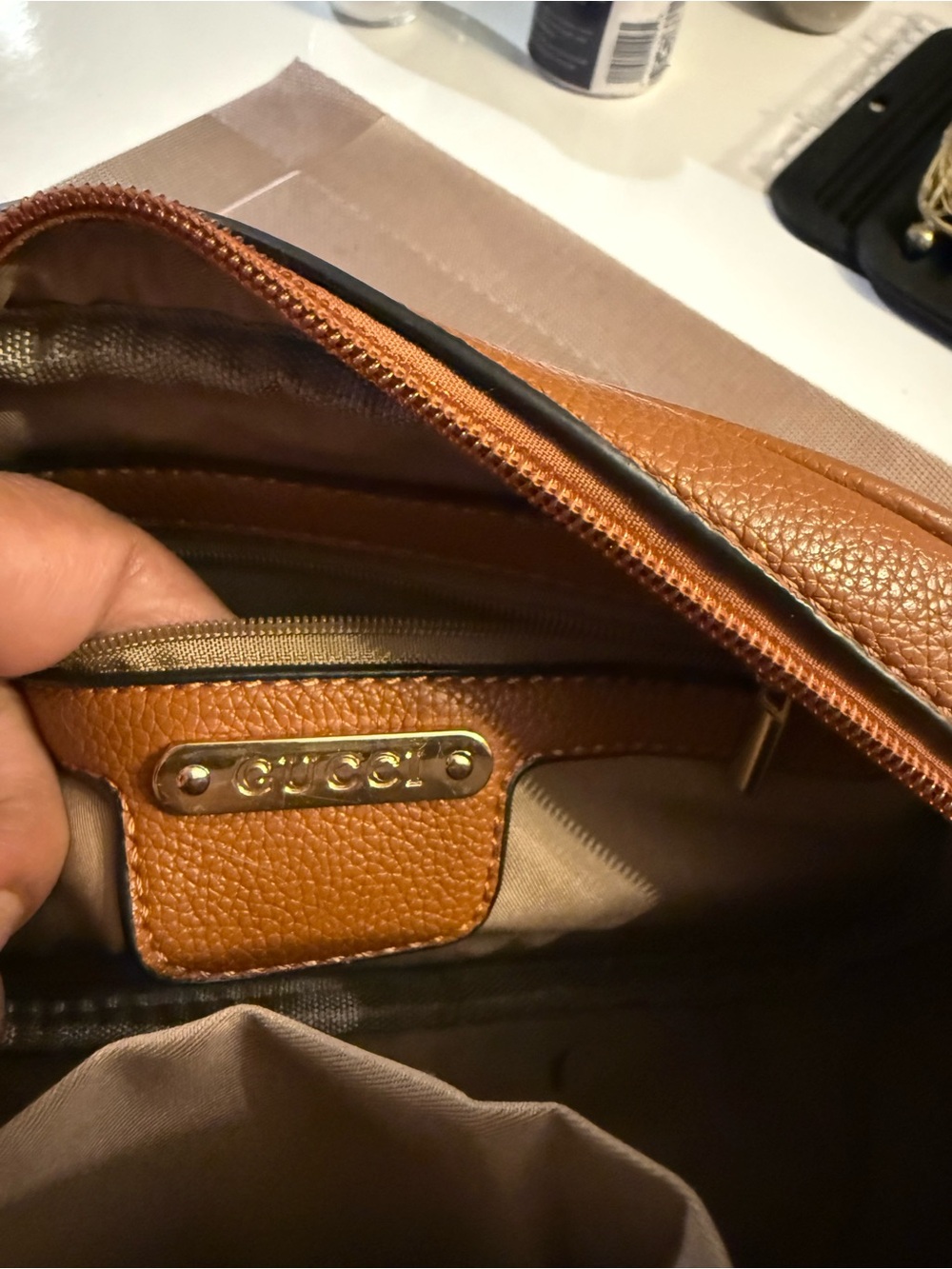 Gucci Brown Pebbled Leather Crossbody Camera Bag - Picture 2 of 7